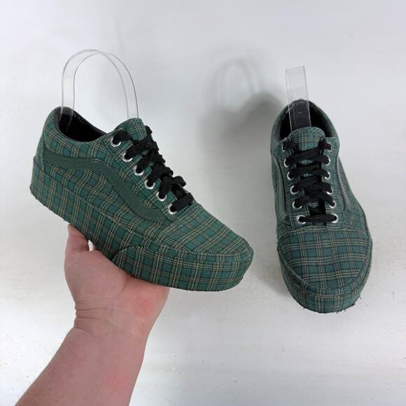 VANS Classic Platform Sneakers Women's 6.5 Green Plaid Canvas Lace-Up Comfort - Picture 1 of 10